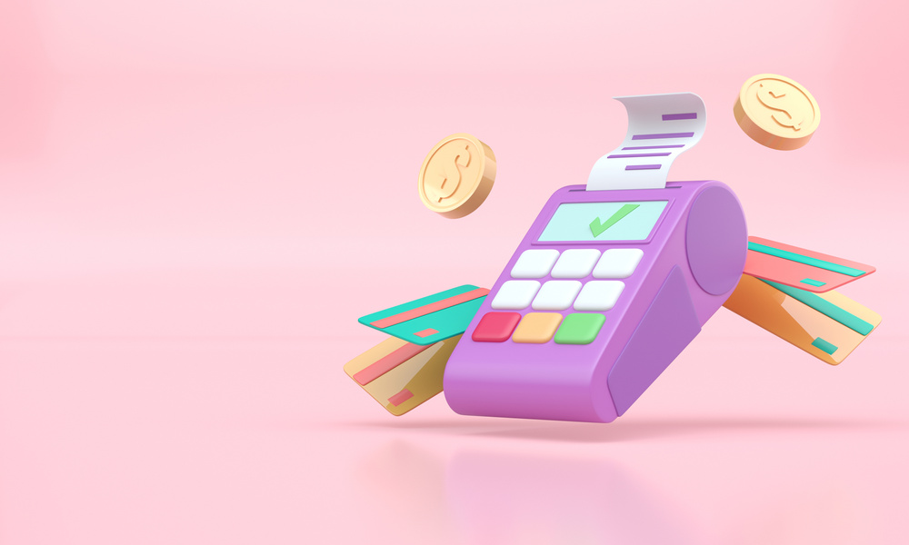 Point of Sale with 3D Credit Cards. 3D Illustration